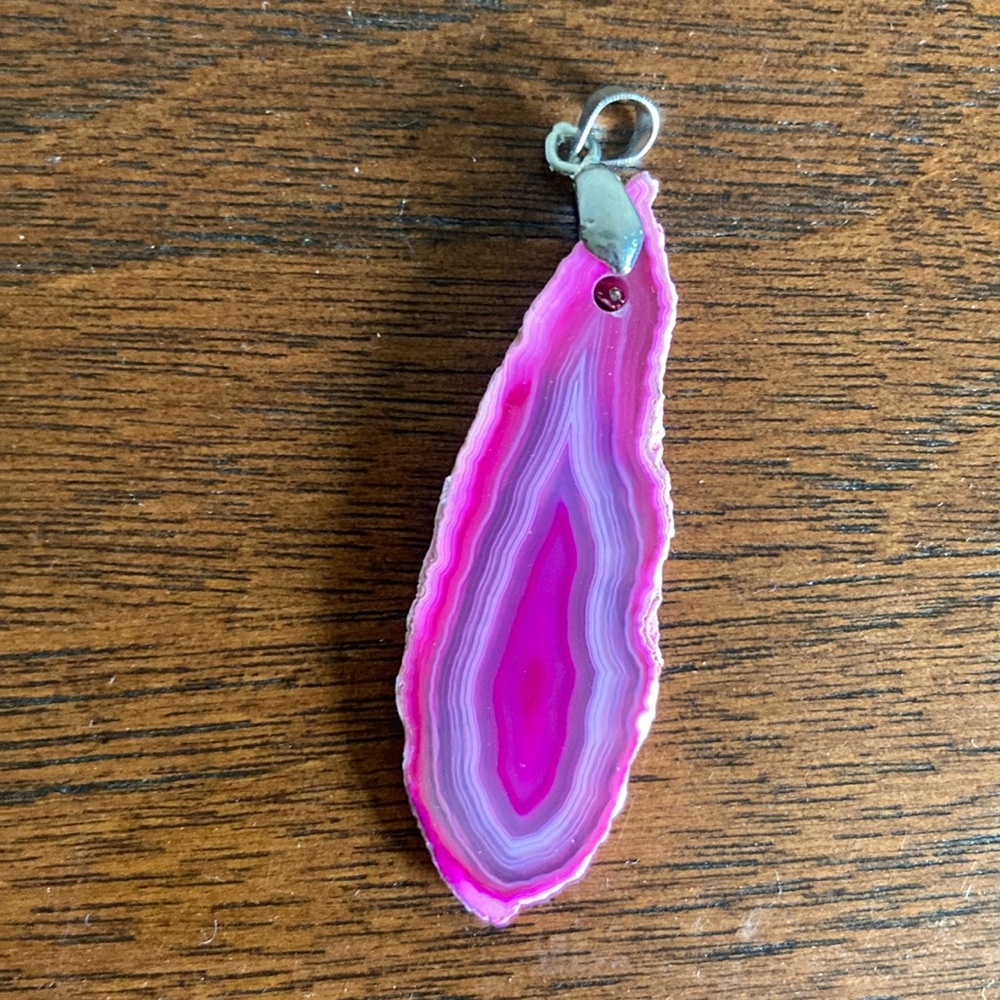Pink Agate Pendant with Silver Hardware